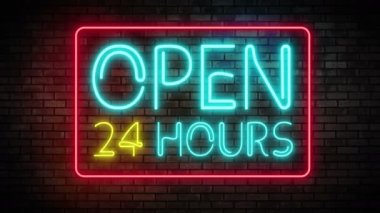 Tuğla duvar üzerine 24 saat Neon ışık açın