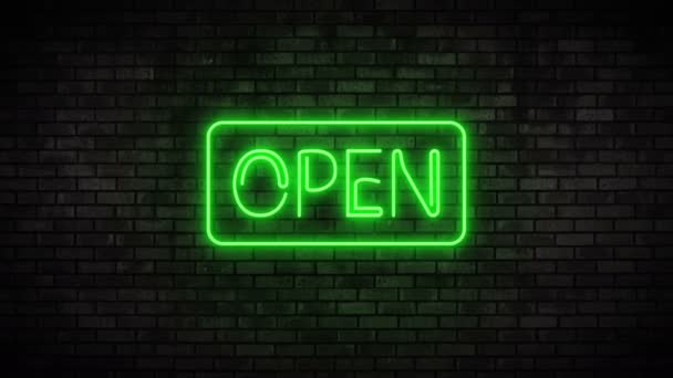 Buka lampu neon di Brick Wall — Stok Video