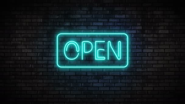 Öppna Neon ljus på tegelvägg — Stockvideo