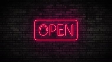 Tuğla duvar açık Neon ışık