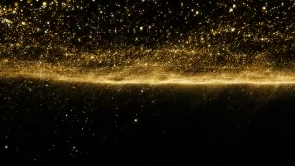Céu Dourado. Partículas de onda fumegante de poeira estelar abstrata — Vídeo de Stock