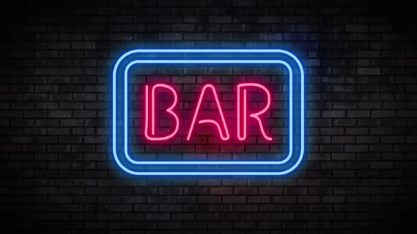 Bar-Neonlicht an Ziegelwand — Stockvideo