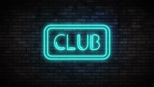 Club luz de neón en la pared de ladrillo — Vídeos de Stock