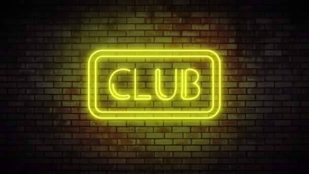 Club Neon luce sul muro di mattoni — Video Stock