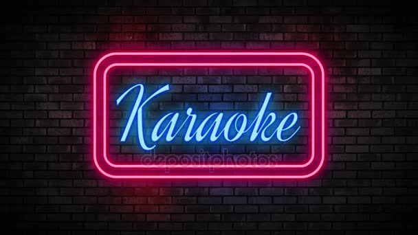 Karaoke luce al neon sul muro di mattoni — Video Stock