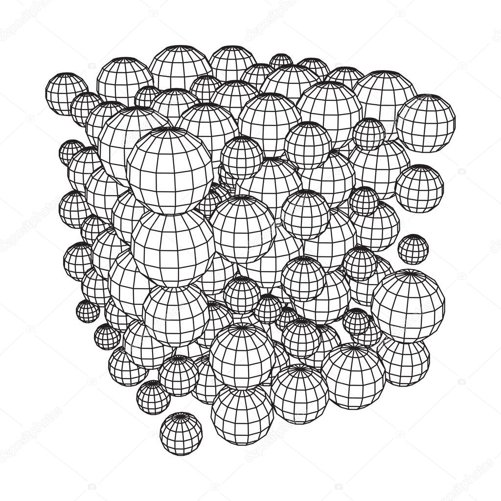 Wireframe Sphere Mesh Cube.