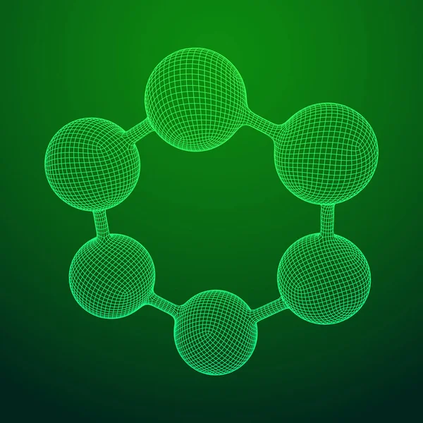 Wireframe Mesh Hexagon Molecule — Vector de stoc