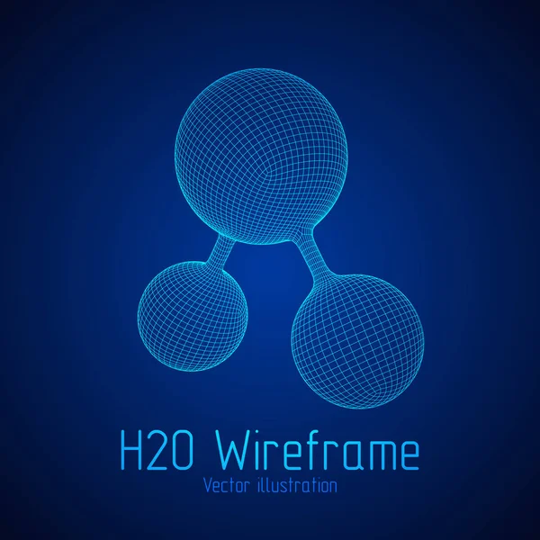 Wireframe Mesh H2O Molecule — Stock Vector