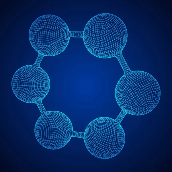ワイヤ フレームのメッシュ六角形の分子 — ストックベクタ