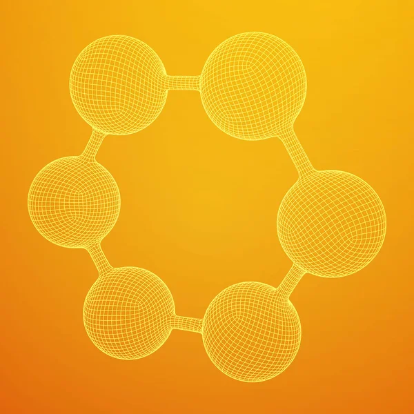 Wireframe Mesh Hexagon Molecule — Stock Vector