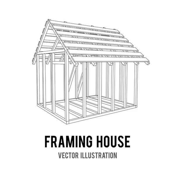 Wireframe framing huis — Stockvector