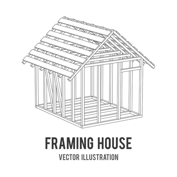 Wireframe framing huis — Stockvector