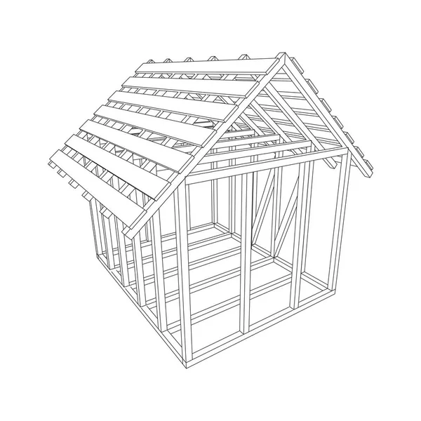 Wireframe framing huis — Stockvector