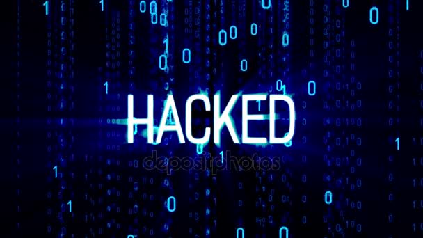 Αφηρημένη ψηφιακή φόντο με μπλε χρώμα για δυαδικό κώδικα και hacked λέξη. — Αρχείο Βίντεο