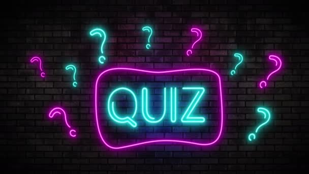 Quiz luce al neon sul muro di mattoni — Video Stock