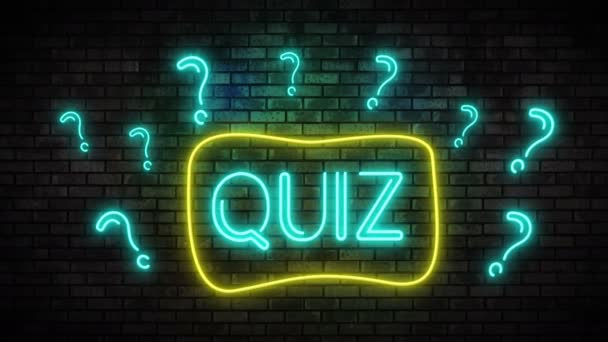 Quiz Neon Light on Brick Wall — Stock Video