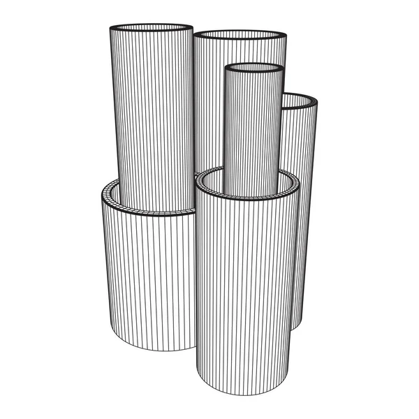 Wireframe metallurgy round tubes — Stock Vector