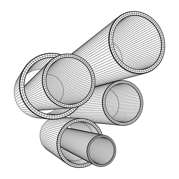 Tubos redondos de metalurgia Wireframe — Vector de stock