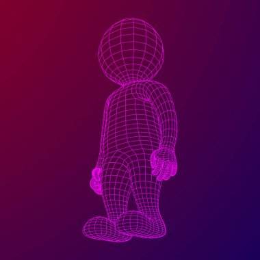 Tel kafes düşük Poli kafes insan çizgi film vücut