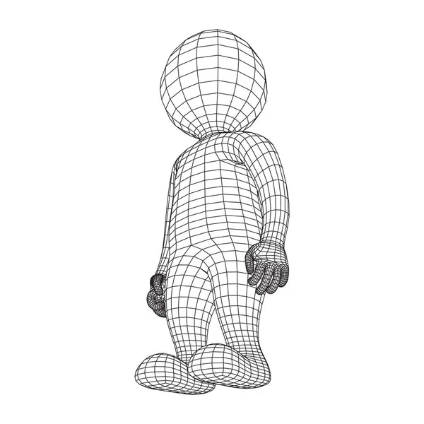 Wireframe rendah poly mesh tubuh kartun manusia - Stok Vektor