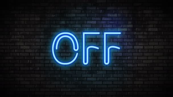 Off синє світло неонові на цегляна стіна — стокове відео