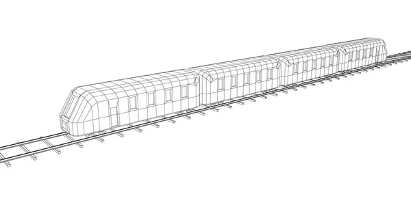 Nagy sebességű vonat mozgásban. Vektorgrafikus leképezés a 3D-s. Keret stílusa — Stock Vector