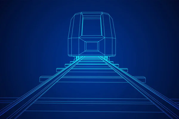 Vysokorychlostní vlak v pohybu. Vektorové vykreslování 3D. Drátový styl — Stockový vektor
