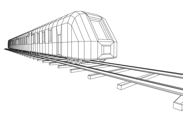 高速列车的运行。矢量绘制的 3d。金属丝框架样式 — 图库矢量图片