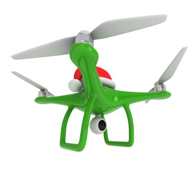 Kamera ve Noel şapkalı uzaktan kumandalı hava aracı.