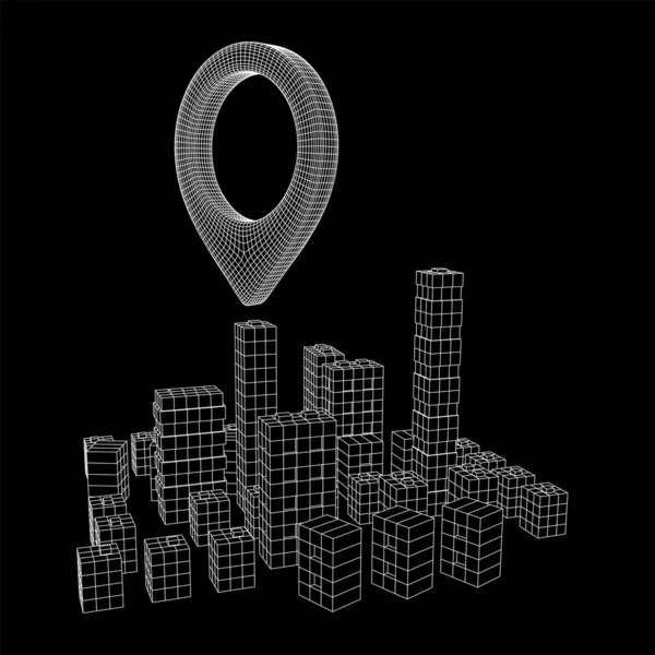 Geo map pin op Mesh Cubes City Array draadgaas — Stockvector