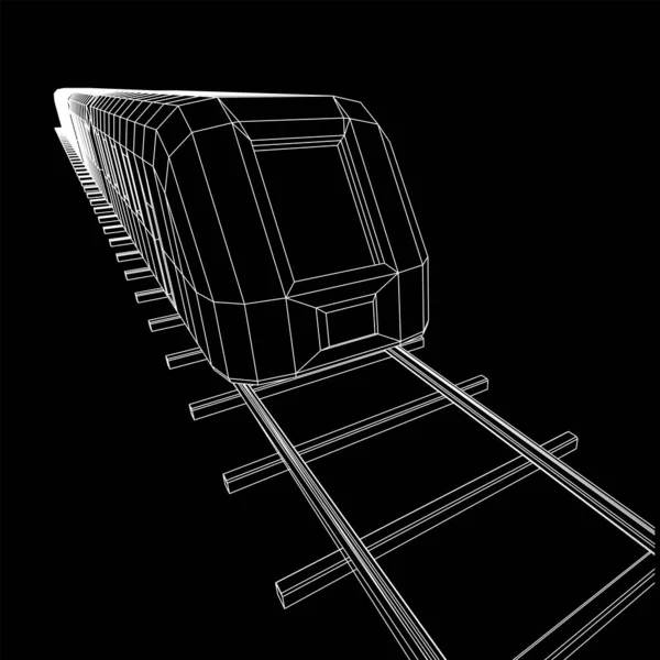 Hög hastighet tåg i rörelse. Vector rendering av 3d. Tråd-ram stil — Stock vektor