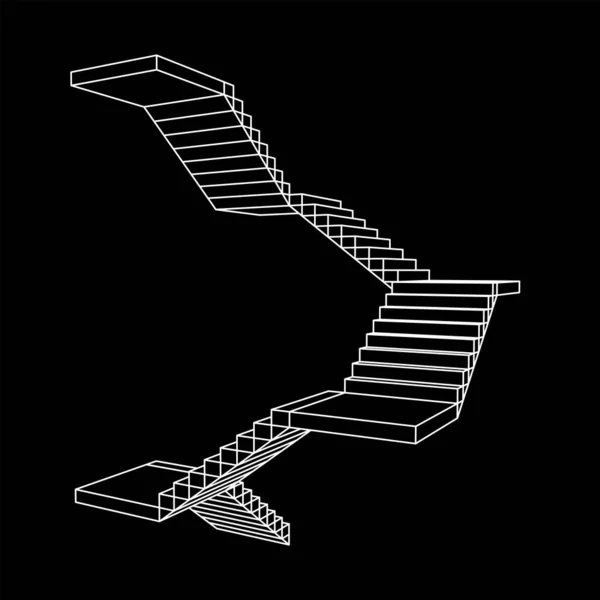 Wireframe trappor, invändiga trappor steg — Stock vektor