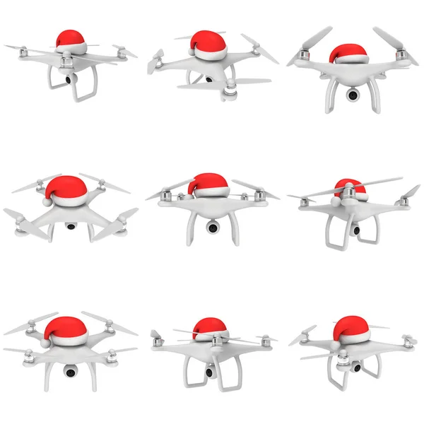 Afstandsbediening luchtdrone met actie videocamera en kerstmuts — Stockfoto