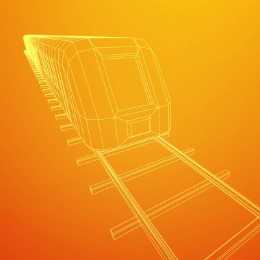 Yüksek hızlı tren hareket. 3B vektör oluşturma. Tel çerçeve stili