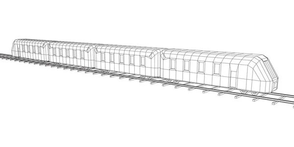 Comboio de alta velocidade em movimento. Vetor de renderização de 3d. Estilo fio-quadro — Vetor de Stock