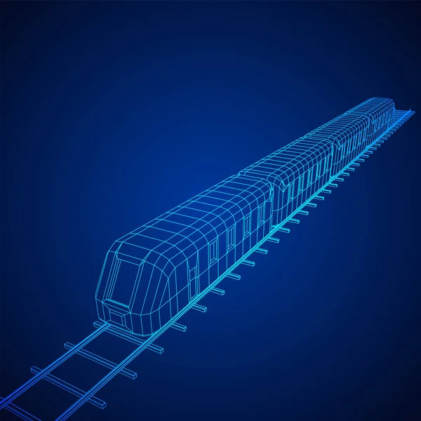 Train à grande vitesse en mouvement. Rendu vectoriel de la 3d. Style à cadre métallique — Image vectorielle