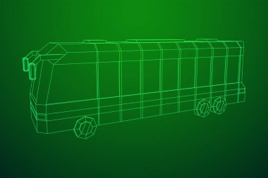 Şehir otobüsü. Kablo çerçevesi düşük poli ağ vektörü