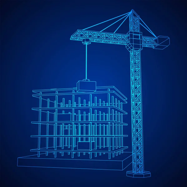 Budova ve výstavbě s jeřábovým rámem — Stockový vektor
