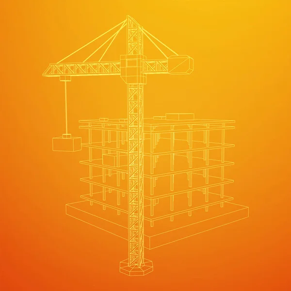 Edificio en construcción con estructura de grúa — Vector de stock