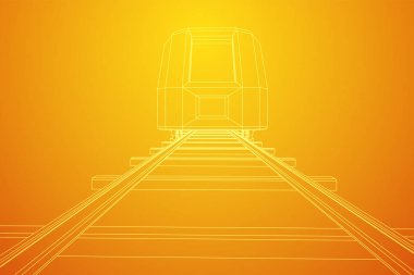 Yüksek hızlı tren hareket. 3B vektör oluşturma. Tel çerçeve stili