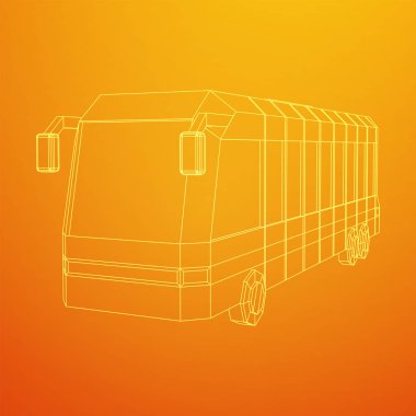 Şehir otobüsü. Kablo çerçevesi düşük poli ağ vektörü