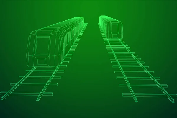 Treno ad alta velocità in movimento. Rendering vettoriale di 3d. Stile Wire-frame — Vettoriale Stock