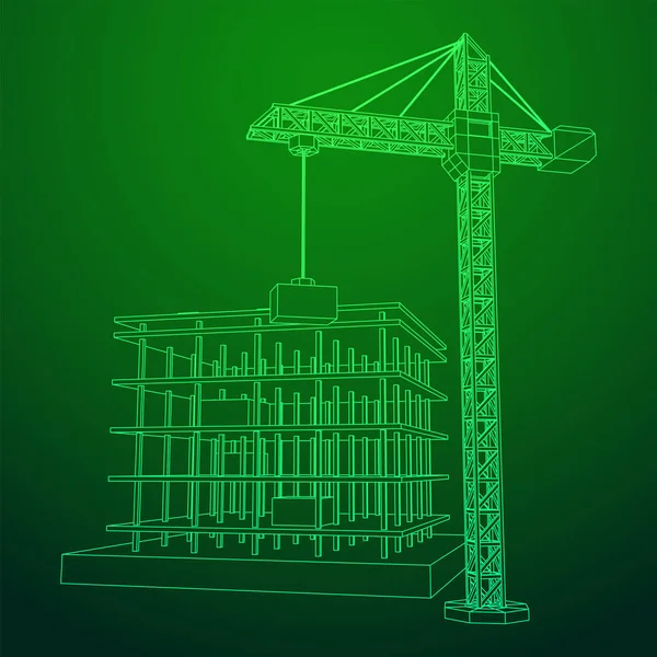 Budova ve výstavbě s jeřábovým rámem — Stockový vektor