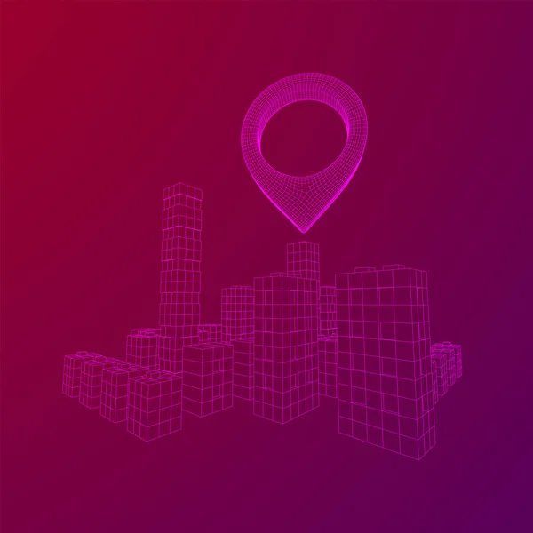 Épinglette de carte géographique sur Mesh Cubes City Array treillis métallique — Image vectorielle
