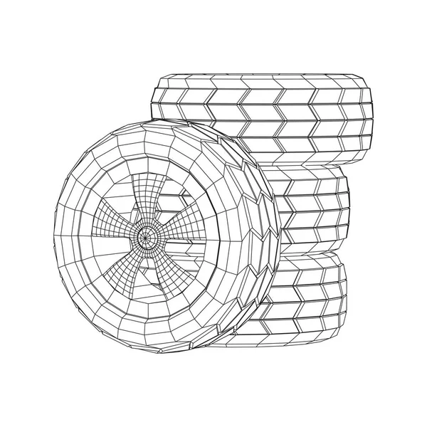 Opony i obręcze samochodowe z gumy — Wektor stockowy