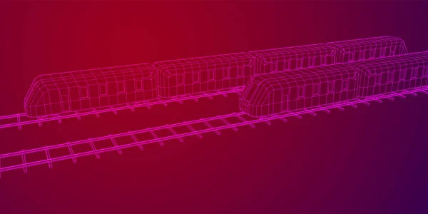 Τραίνο υψηλής ταχύτητας σε κίνηση. Διάνυσμα απόδοση 3d. Σύρμα πλαισίων στυλ — Διανυσματικό Αρχείο
