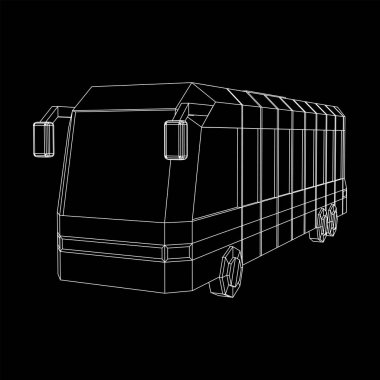 Şehir otobüsü. Kablo çerçevesi düşük poli ağ vektörü