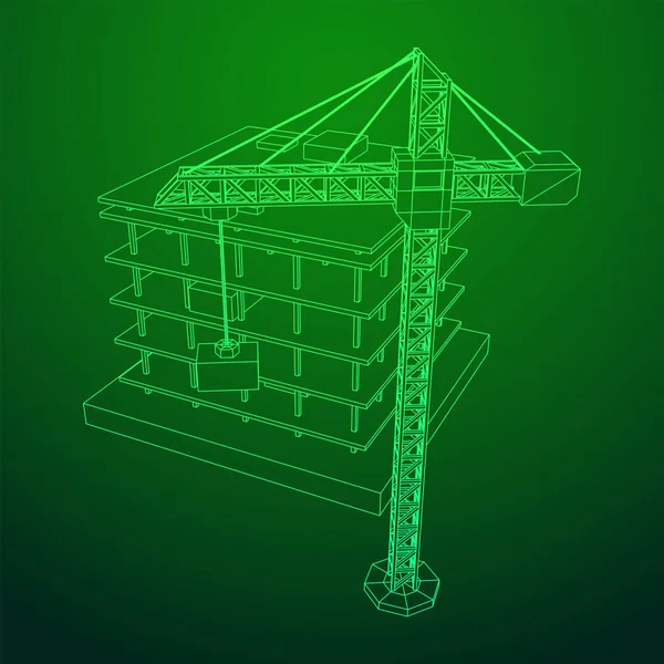 Edificio en construcción con estructura de grúa — Vector de stock