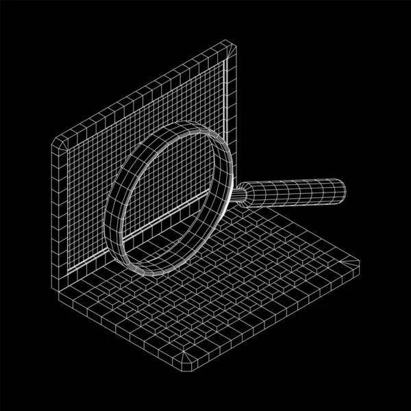 Förstoringsglas framför bärbar datorskärm — Stock vektor