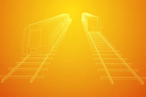 Nagy sebességű vonat mozgásban. Vektorgrafikus leképezés a 3D-s. Keret stílusa — Stock Vector